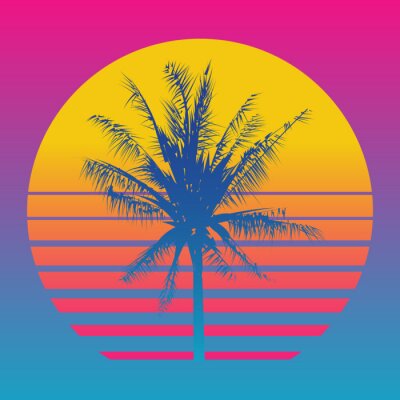 Poster  Palmier sur fond de coucher de soleil