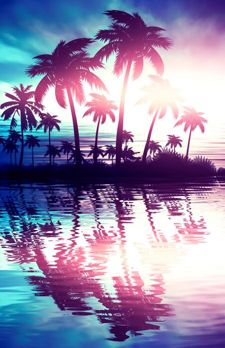 Poster  Palmiers se reflétant dans la mer