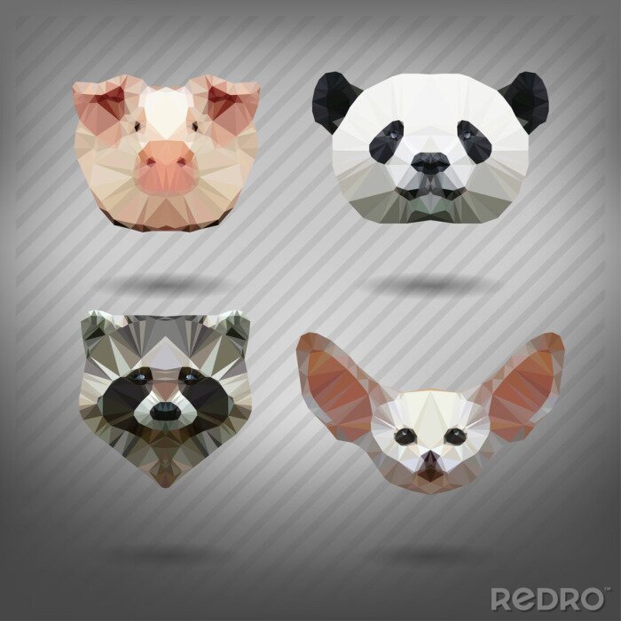Poster  Panda et animaux en gris