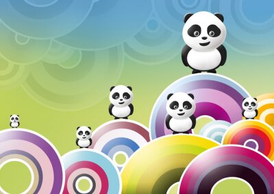 Poster  Pandas parmi l'arc-en-ciel