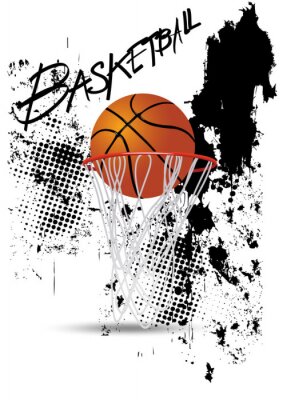 Poster  panier de basket sur blanc grunge