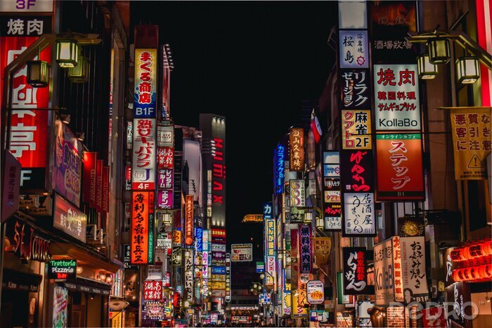 Poster  Panneau publicitaire de néon à Kabukicho Shinjuku Tokyo Japon