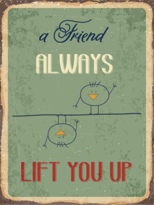 Poster  Panneau rétro avec des oiseaux et une inscription sur l'amitié