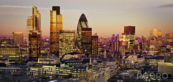 Poster  Panorama d'une ville illuminée