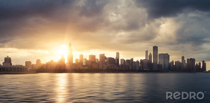 Poster  Panorama de Chicago ciel nuageux