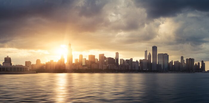 Poster  Panorama de Chicago ciel nuageux