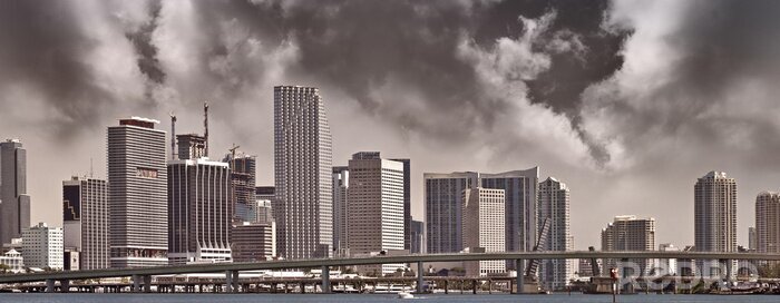 Poster  Panorama de Miami noir et blanc