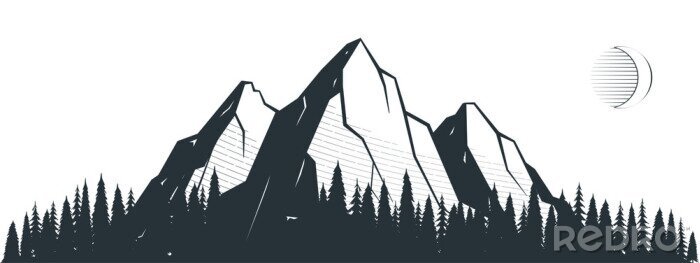 Poster  Panorama de montagne en noir et blanc