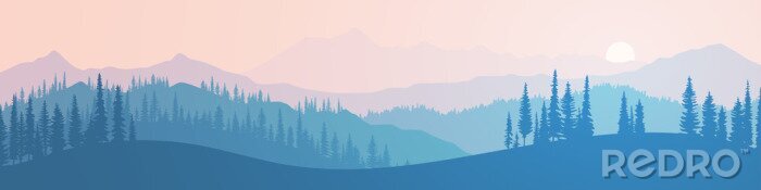 Poster  Panorama de montagne rose et bleu