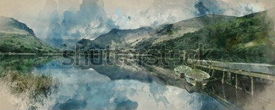 Poster  Panorama de montagne sur aquarelle