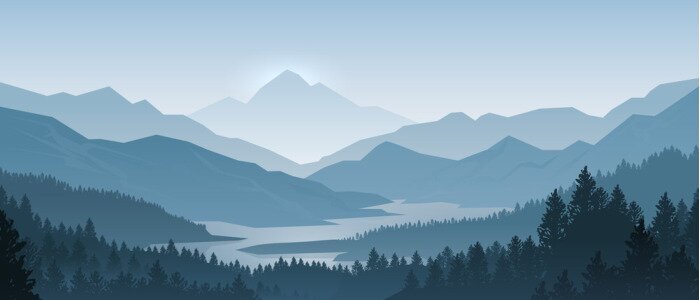 Poster  Panorama de montagnes en bleu