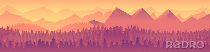 Poster  Panorama de montagnes en rose