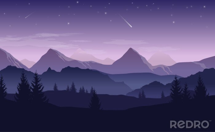 Poster  Panorama de montagnes en violet