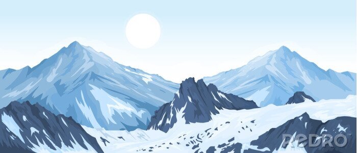 Poster  Panorama de montagnes enneigées