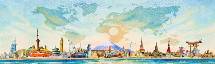 Poster  Panorama de monuments mondiaux célèbres