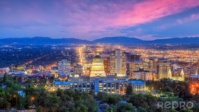 Poster  Panorama de Salt Lake City Utah la nuit