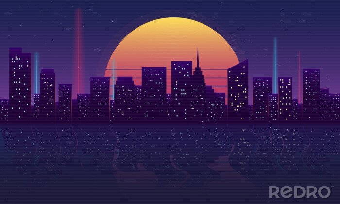 Poster  Panorama nocturne d'une métropole