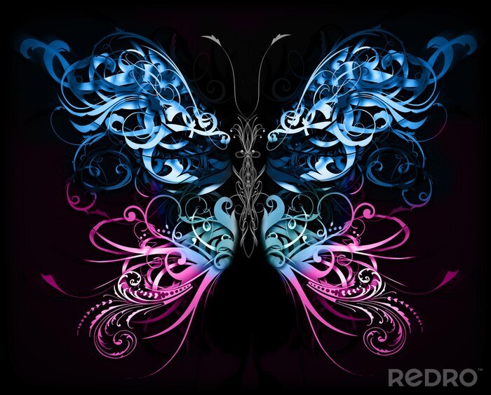 Poster  Papillon abstrait sur fond noir