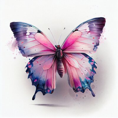 Papillon aquarelle rose et bleu