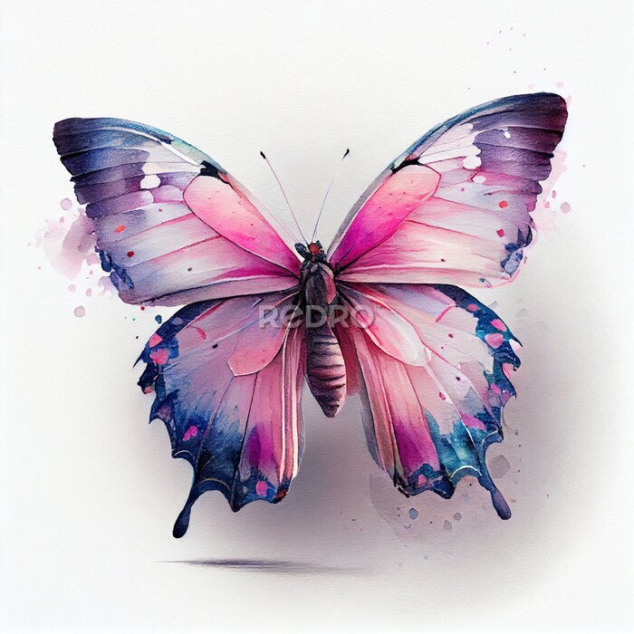 Poster  Papillon aquarelle rose et bleu
