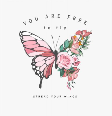 Poster  Papillon avec fleurs et slogan de motivation