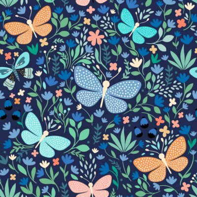 Papillons à pois et fleurs colorées