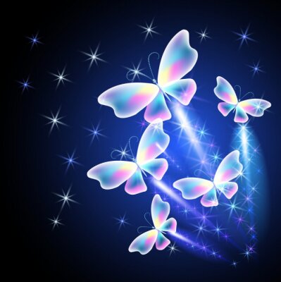Poster  Papillons abstraits sur fond de nuit