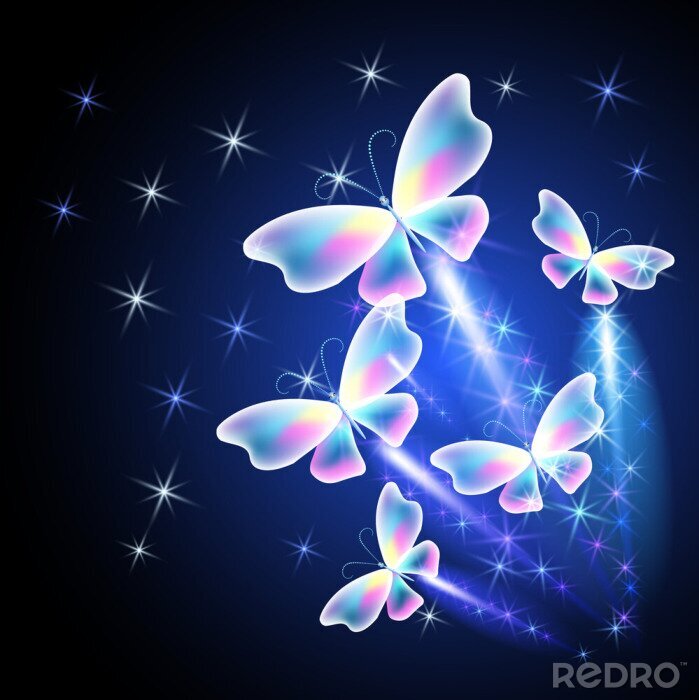 Poster  Papillons abstraits sur fond de nuit