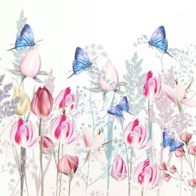 Poster  Papillons colorés dans le jardin