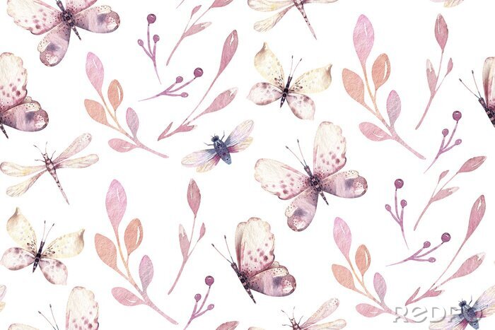 Poster  Papillons colorés peints à l'aquarelle sur un fond blanc