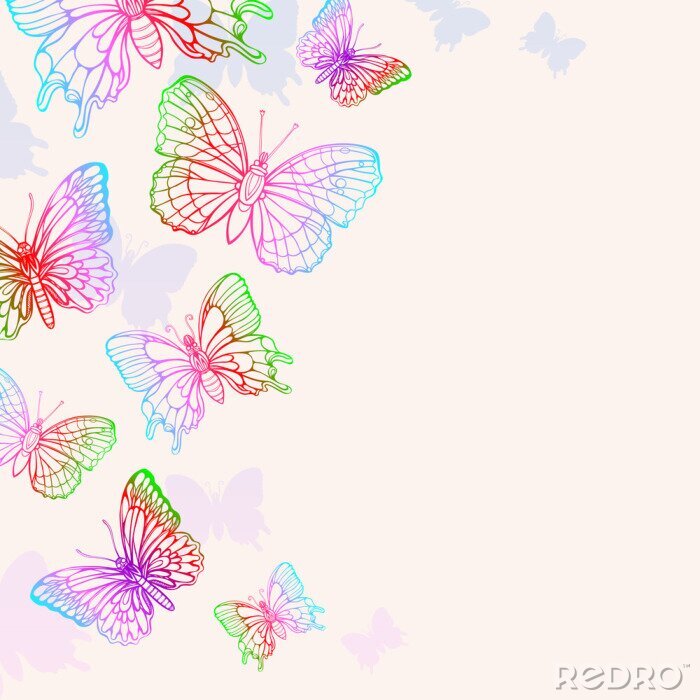Poster  Papillons colorés sur fond clair