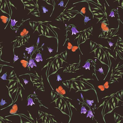 Poster  Papillons de nuit parmi les fleurs violettes