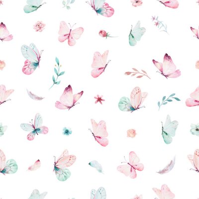 Papillons et fleurs en couleurs pastel