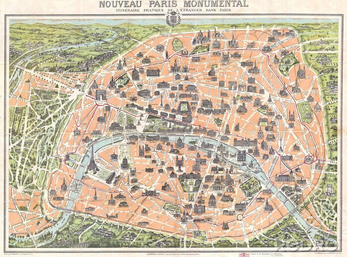 Poster  Paris sur une vieille carte