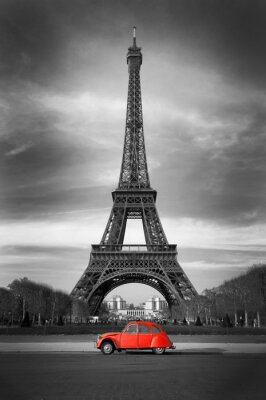 Poster  Paris Tour Eiffel et voiture rouge