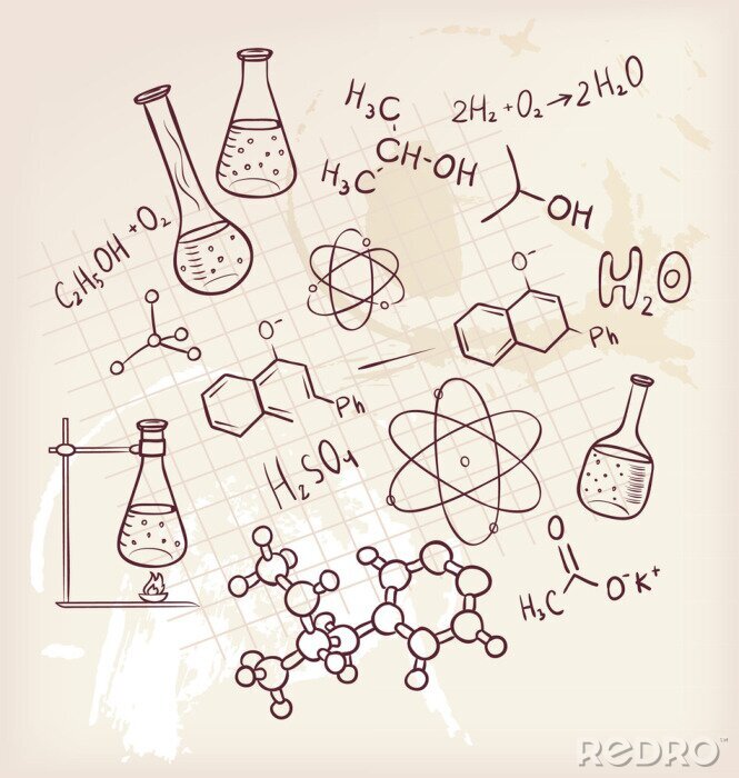 Poster  Particules et formules chimiques dans un style vintage