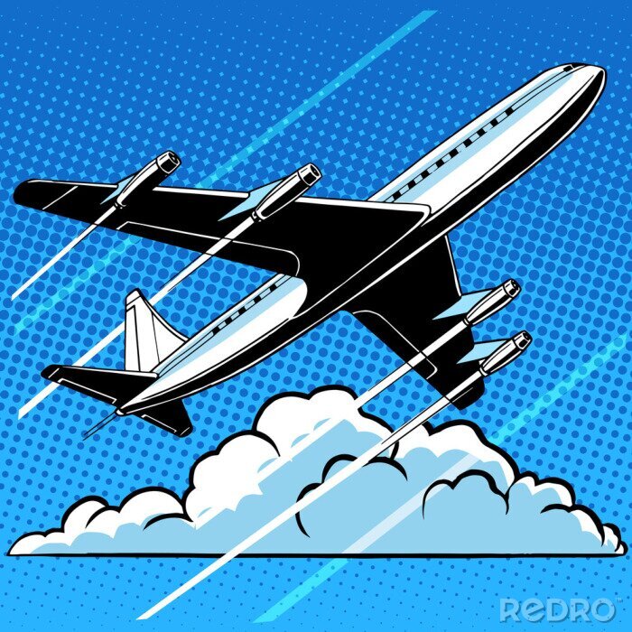 Poster  Passager, avion, nuages, retro, fond