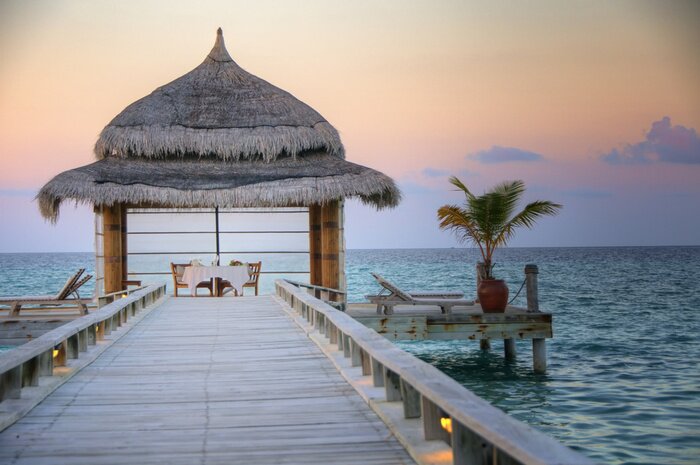 Poster  Passerelle claire feuilles de palmier