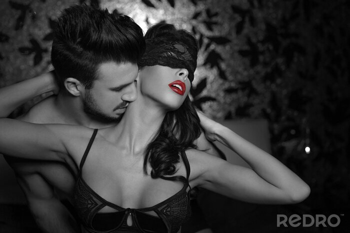 Poster  Passionate couple foreplay at night selective coloring