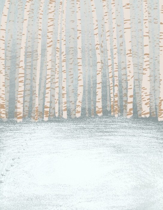 Poster  Pastel, couleur, Illustration, hiver, bouleau, forêt, fond, texture