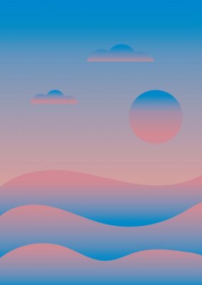 Poster  Paysage abstrait sunrise abstrait sur l'océan de la mer et le ciel bleu.