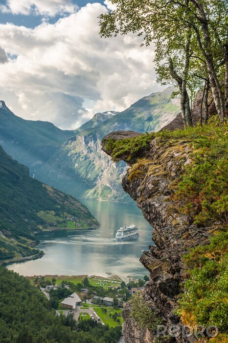 Poster  Paysage avec fjord et village norvégien