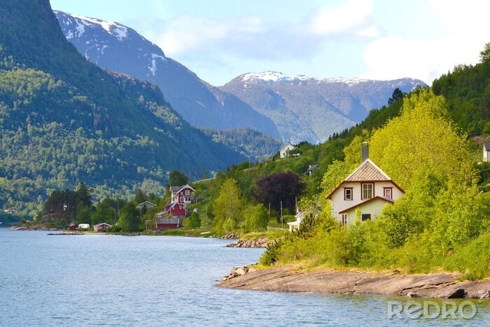Poster  Paysage avec maisons de montagne