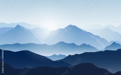 Poster  Paysage avec silhouettes de montagnes