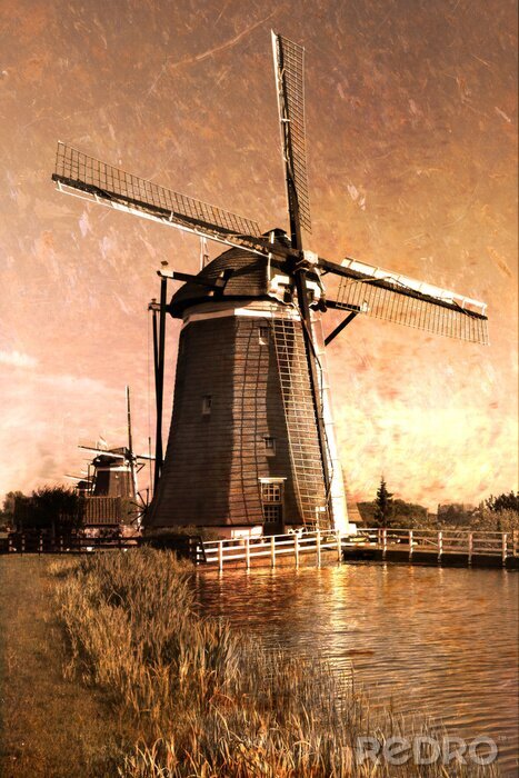 Poster  Paysage avec un vieux moulin à vent