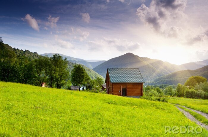 Poster  Paysage avec une cabane en bois