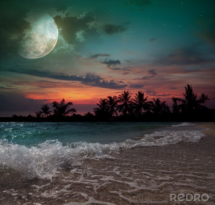 Poster  Paysage de mer tranquille avec la lune