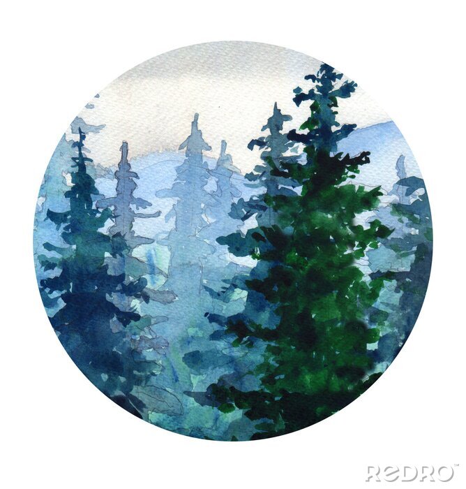 Poster  Paysage forestier peint à l'aquarelle