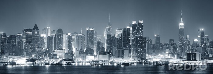 Poster  Paysage panoramique noir et blanc Manhattan