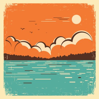 Poster  Paysage rétro avec un lac comme personnage principal